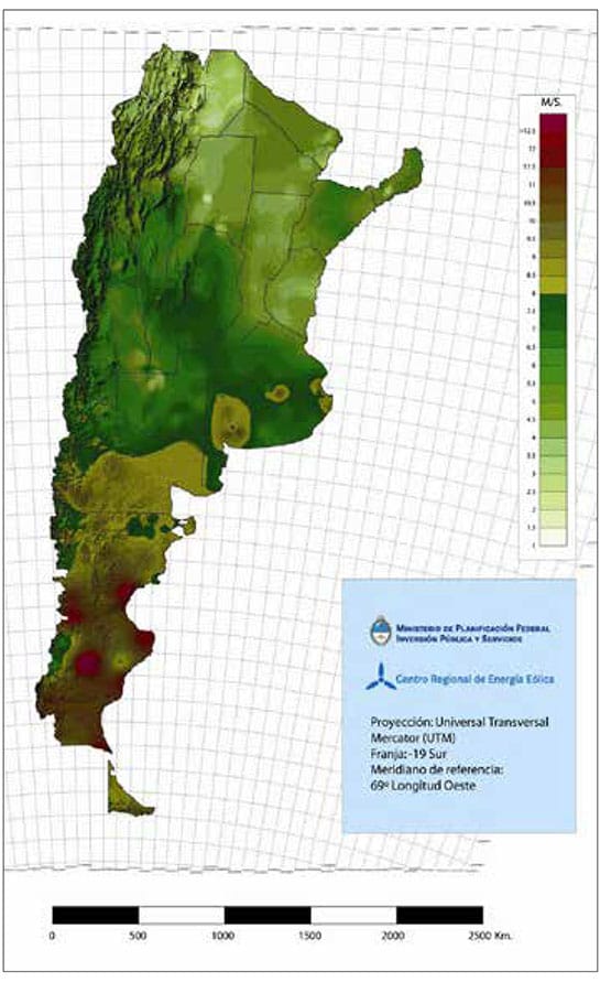 Mapa del potencial eólico argentino