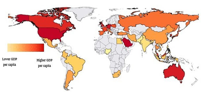 Mapa 1: PIB real per cápita proyectado en 2050